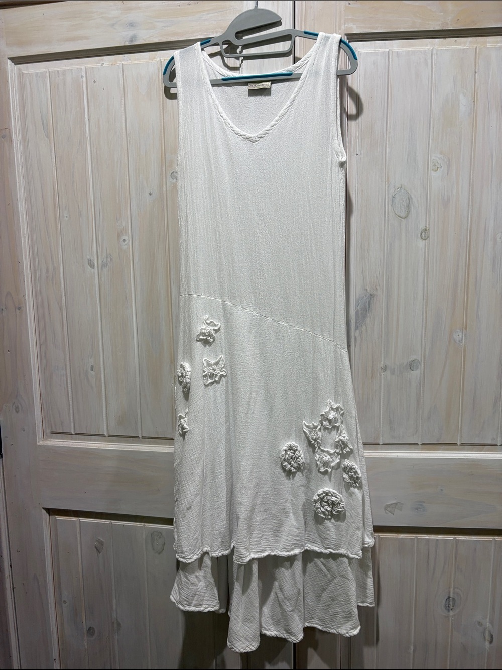 Cottonways Sleeveless White Maxi Dress with Floral Appliqués